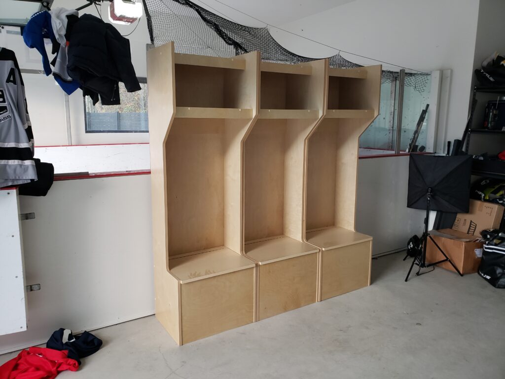 sports equipment storage in a garage